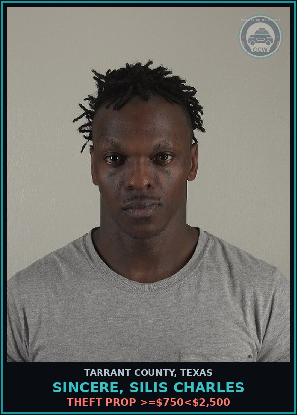 Booking mugshot of Sincere, Silis Charles in Tarrant County