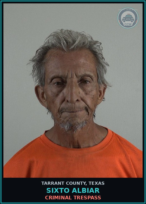 Booking mugshot of Sixto Albiar in Tarrant County