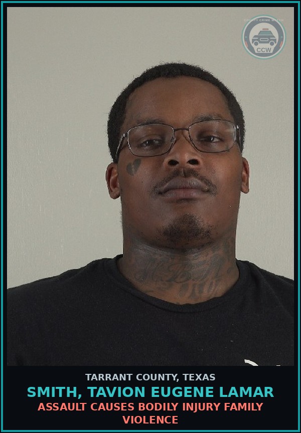 Booking mugshot of Smith, Tavion Eugene Lamar in Tarrant County