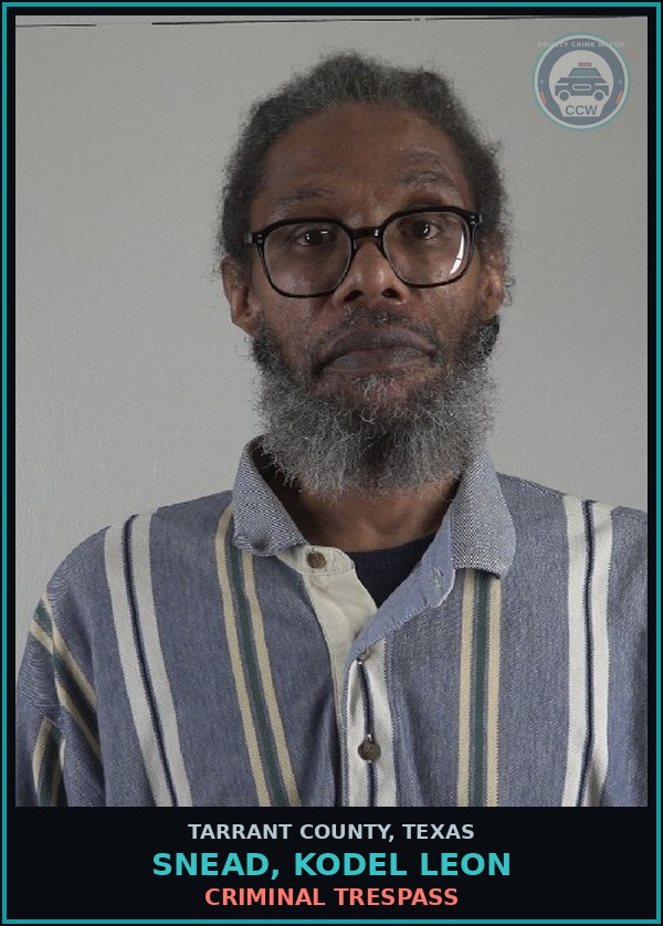 Booking mugshot of Snead, Kodel Leon in Tarrant County