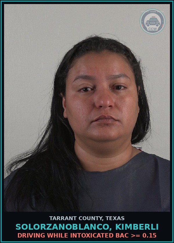 Booking mugshot of Solorzanoblanco, Kimberli in Tarrant County