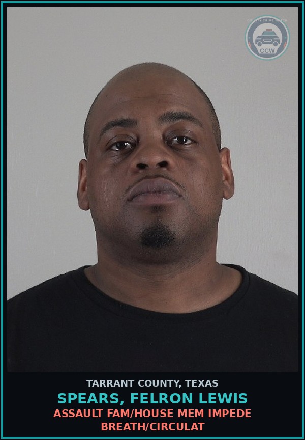 Booking mugshot of Spears, Felron Lewis in Tarrant County