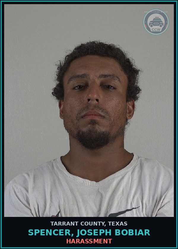 Booking mugshot of Spencer, Joseph Bobiar in Tarrant County