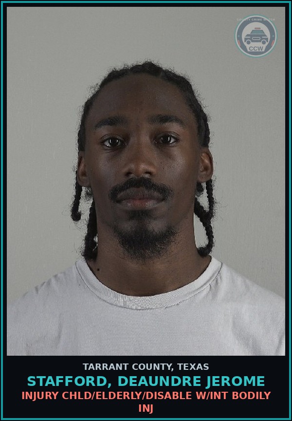 Booking mugshot of Stafford, Deaundre Jerome in Tarrant County