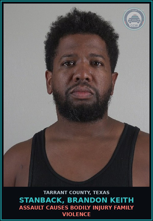 Booking mugshot of Stanback, Brandon Keith in Tarrant County