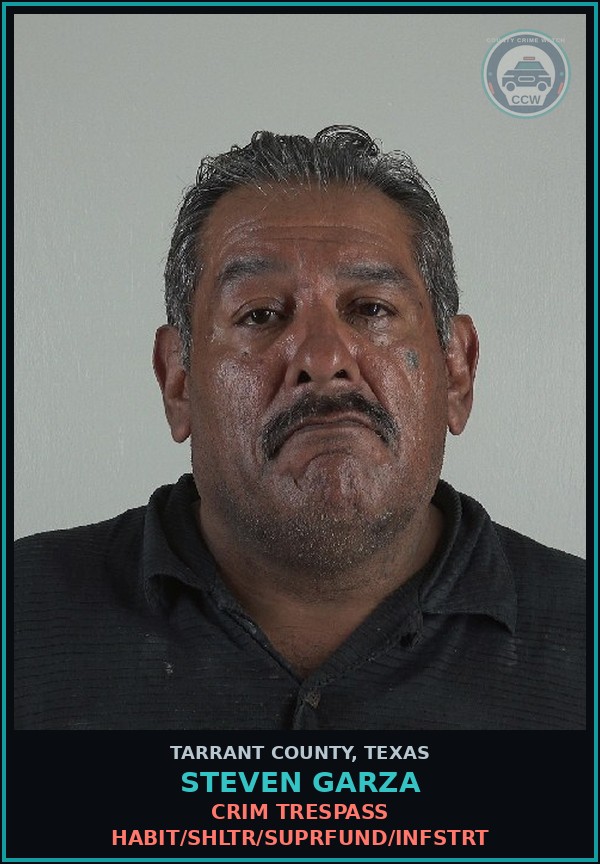 Booking mugshot of Steven Garza in Tarrant County