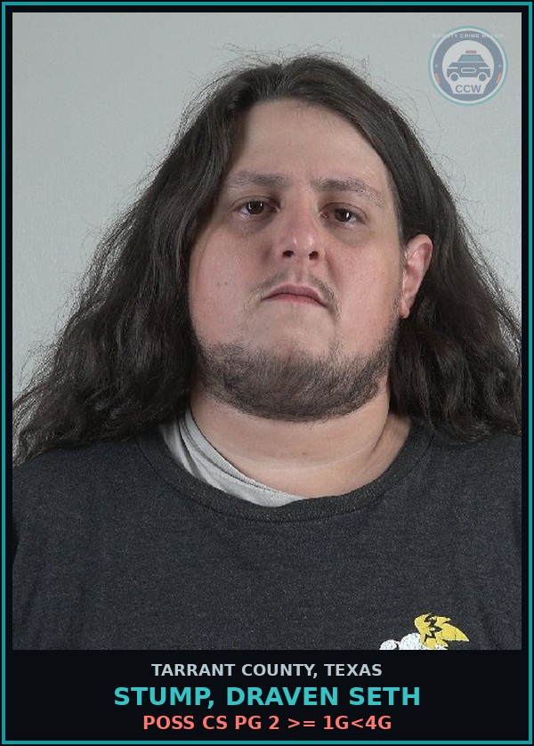 Booking mugshot of Stump, Draven Seth in Tarrant County