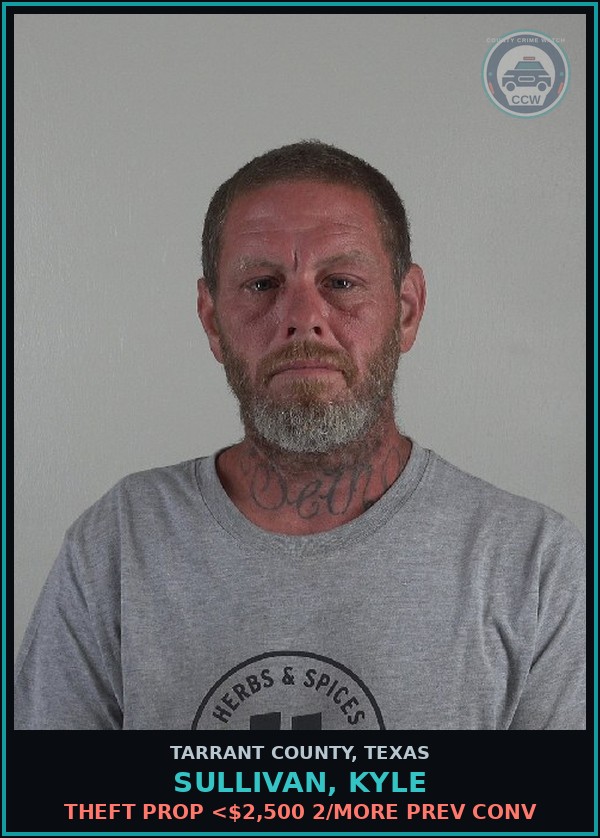 Booking mugshot of Sullivan, Kyle in Tarrant County