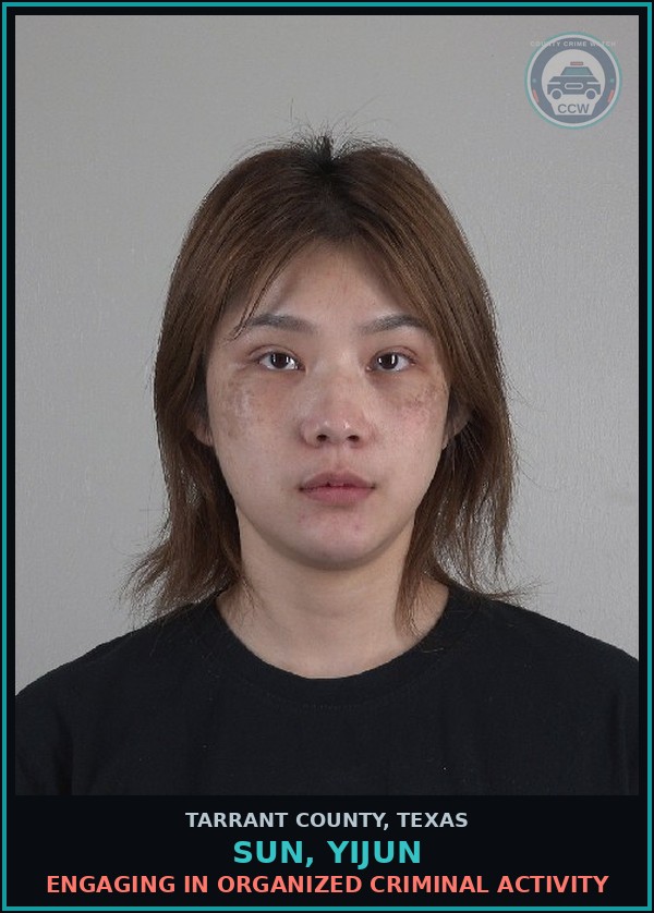 Booking mugshot of Sun, Yijun in Tarrant County