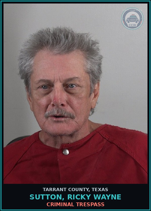 Booking mugshot of Sutton, Ricky Wayne in Tarrant County
