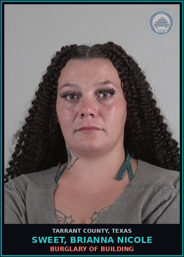 Booking mugshot of Sweet, Brianna Nicole in Tarrant County