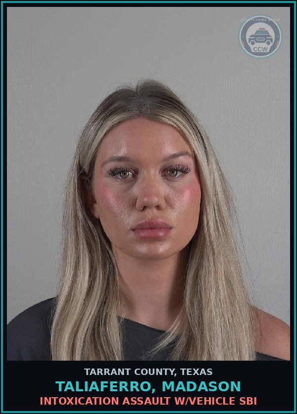 Booking mugshot of Taliaferro, Madason in Tarrant County