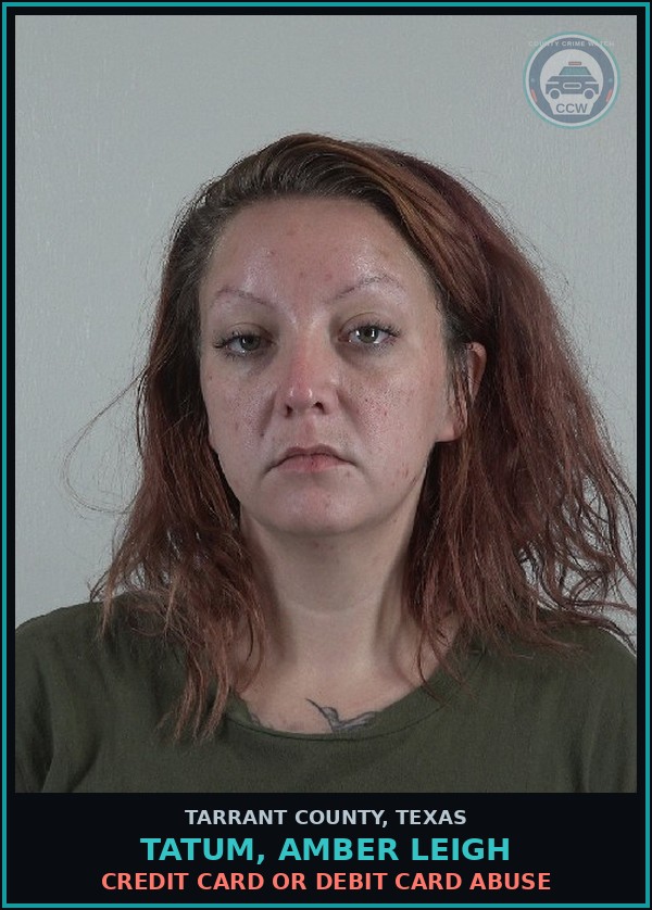 Booking mugshot of Tatum, Amber Leigh in Tarrant County