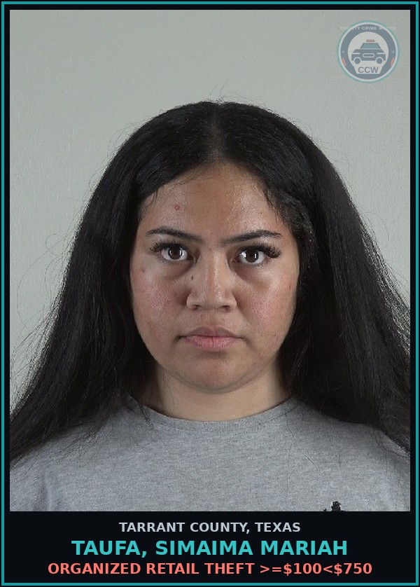 Booking mugshot of Taufa, Simaima Mariah in Tarrant County