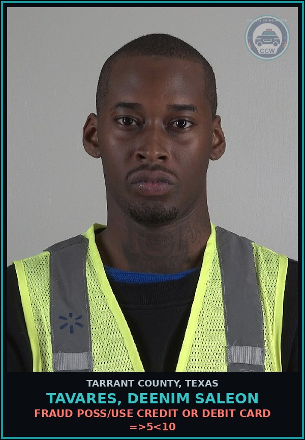 Booking mugshot of Tavares, Deenim Saleon in Tarrant County