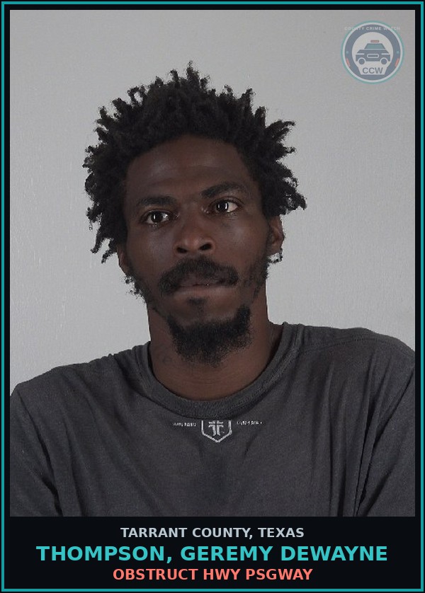 Booking mugshot of Thompson, Geremy Dewayne in Tarrant County