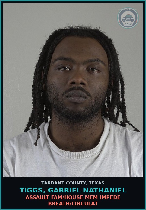 Booking mugshot of Tiggs, Gabriel Nathaniel in Tarrant County