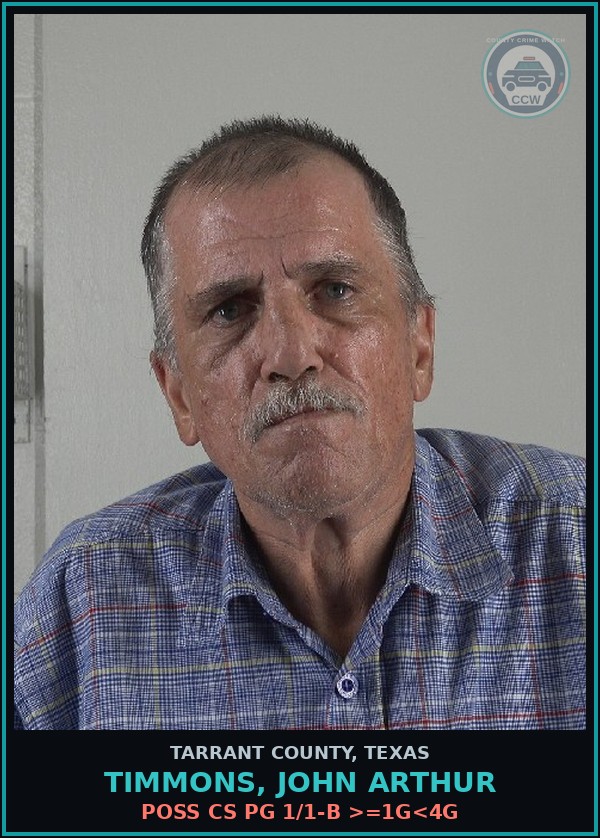 Booking mugshot of Timmons, John Arthur in Tarrant County