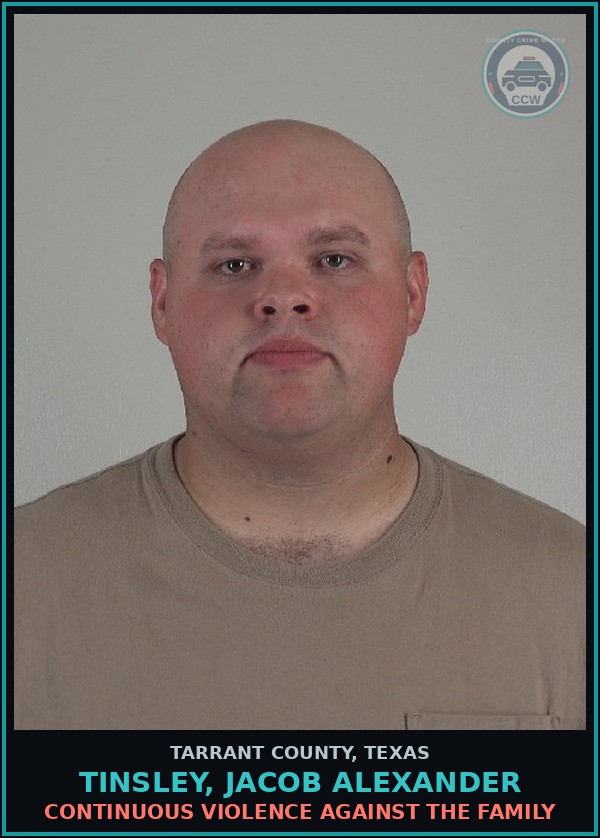 Booking mugshot of Tinsley, Jacob Alexander in Tarrant County