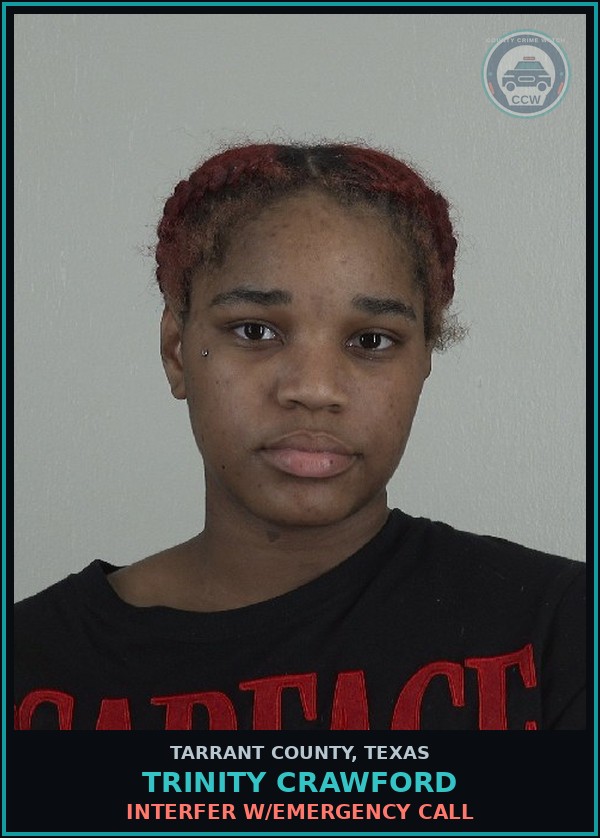 Booking mugshot of Trinity Crawford in Tarrant County