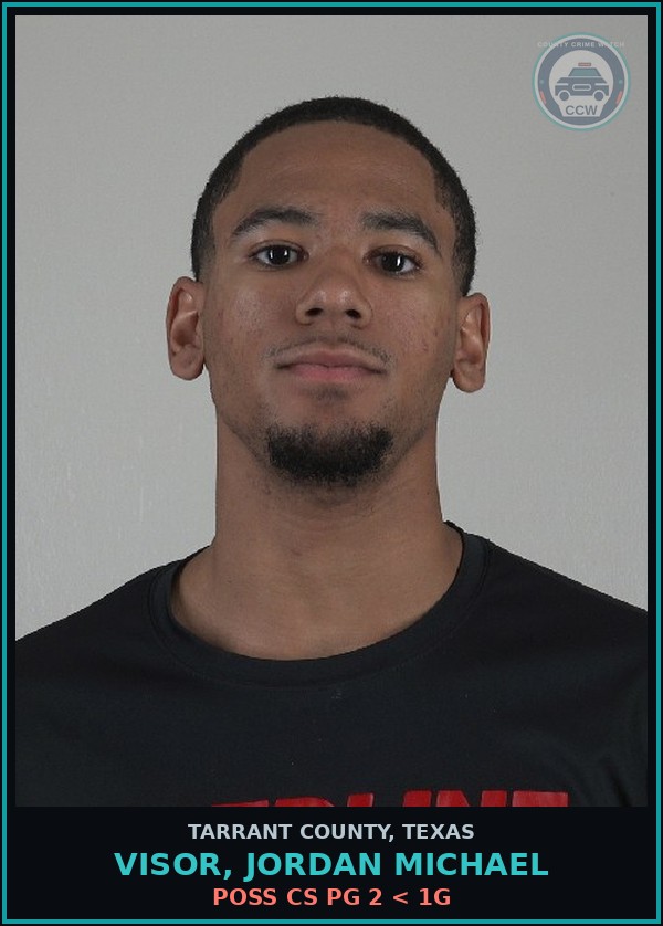 Booking mugshot of Visor, Jordan Michael in Tarrant County