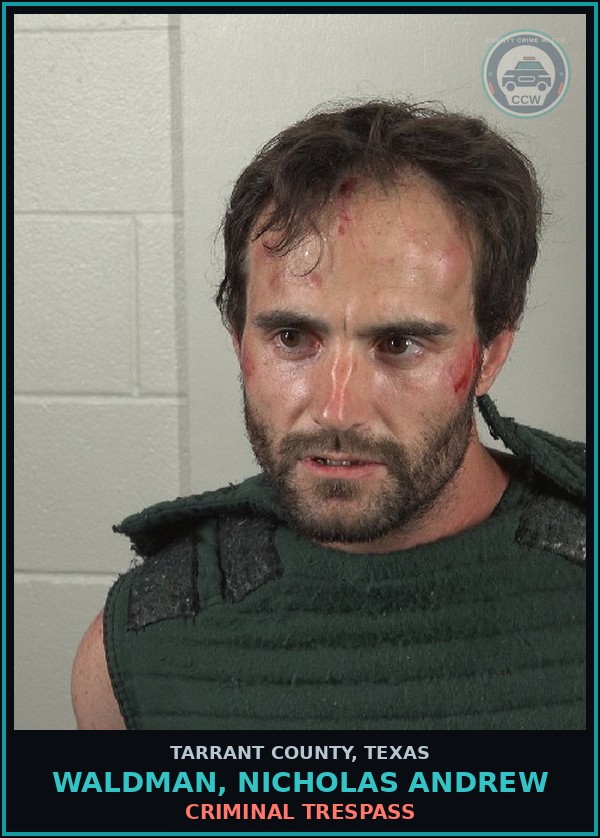 Booking mugshot of Waldman, Nicholas Andrew in Tarrant County