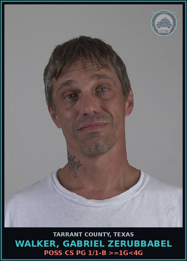 Booking mugshot of Walker, Gabriel Zerubbabel in Tarrant County