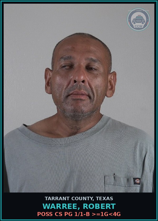Booking mugshot of Warree, Robert in Tarrant County