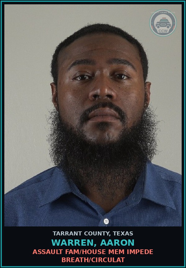 Booking mugshot of Warren, Aaron in Tarrant County