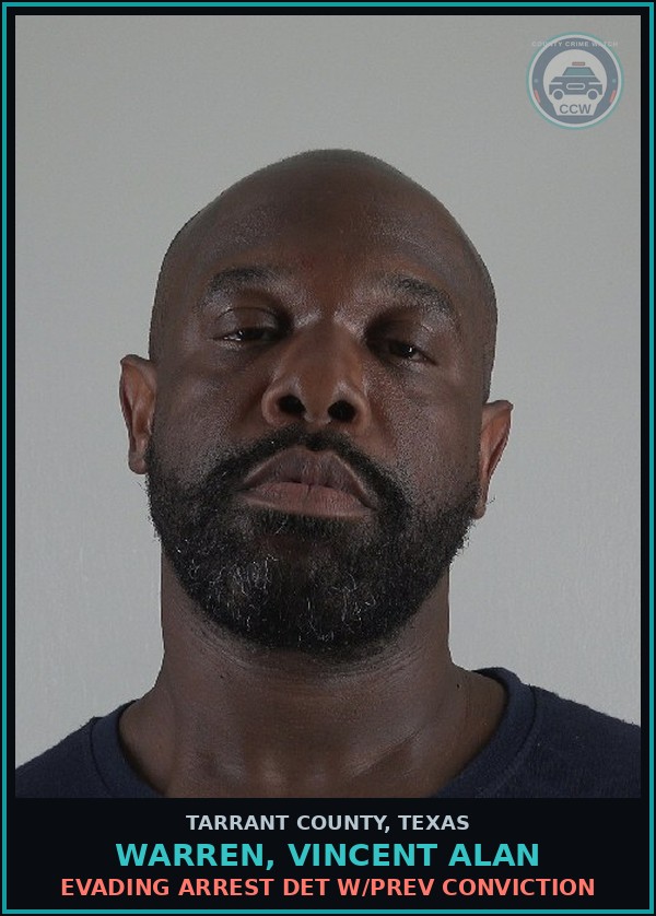 Booking mugshot of Warren, Vincent Alan in Tarrant County