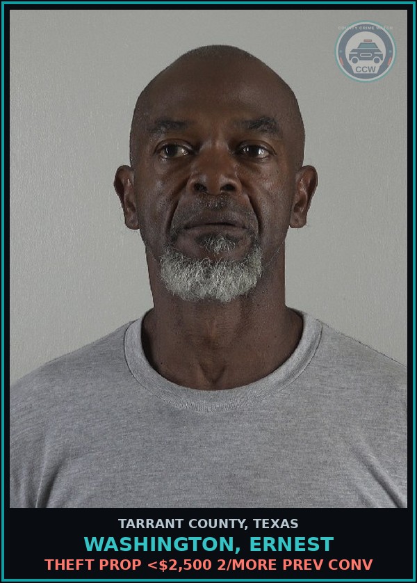 Booking mugshot of Washington, Ernest in Tarrant County
