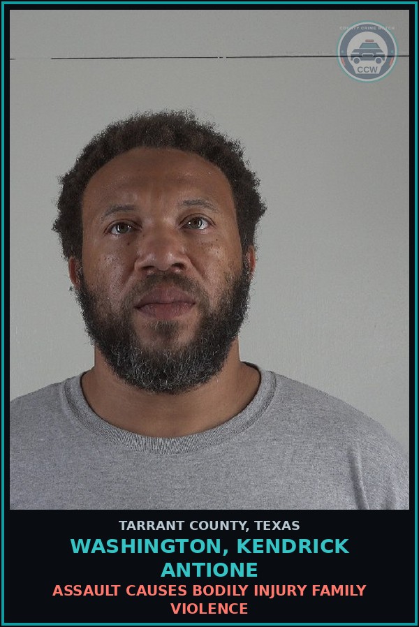 Booking mugshot of Washington, Kendrick Antione in Tarrant County