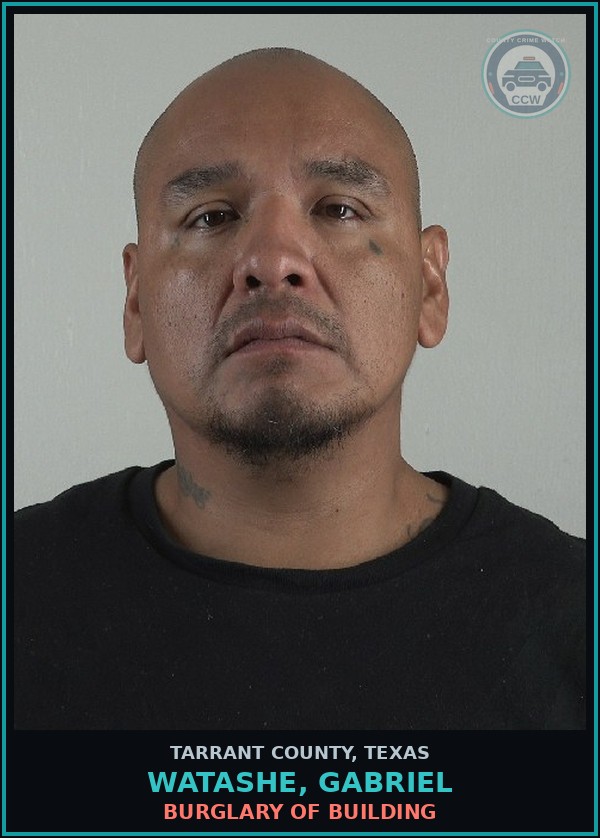 Booking mugshot of Watashe, Gabriel in Tarrant County