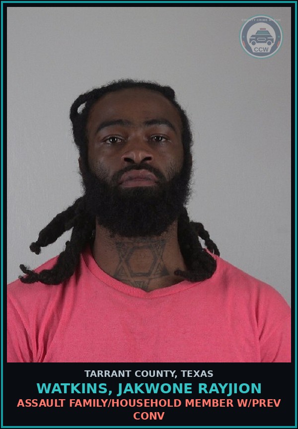 Booking mugshot of Watkins, Jakwone Rayjion in Tarrant County