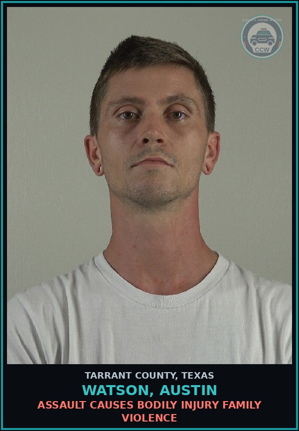 Booking mugshot of Watson, Austin in Tarrant County