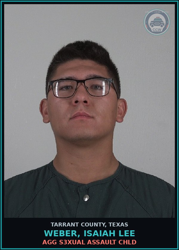 Booking mugshot of Weber, Isaiah Lee in Tarrant County