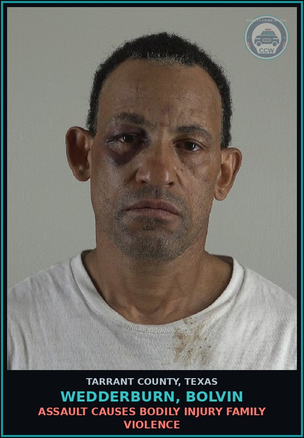Booking mugshot of Wedderburn, Bolvin in Tarrant County