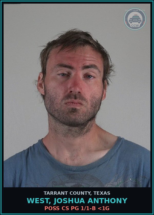 Booking mugshot of West, Joshua Anthony in Tarrant County