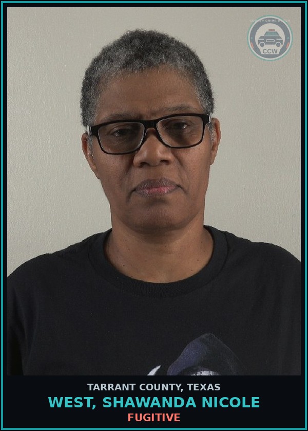 Booking mugshot of West, Shawanda Nicole in Tarrant County