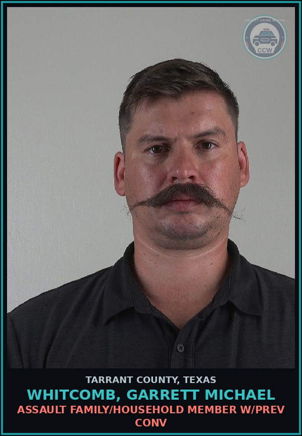 Booking mugshot of Whitcomb, Garrett Michael in Tarrant County