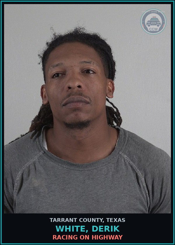 Booking mugshot of White, Derik in Tarrant County