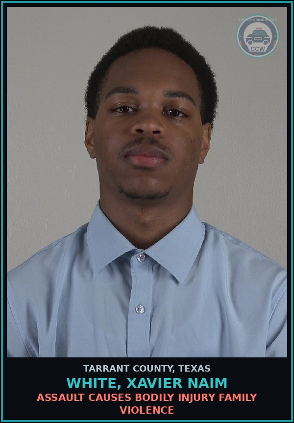 Booking mugshot of White, Xavier Naim in Tarrant County