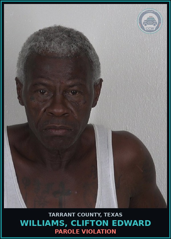 Booking mugshot of Williams, Clifton Edward in Tarrant County