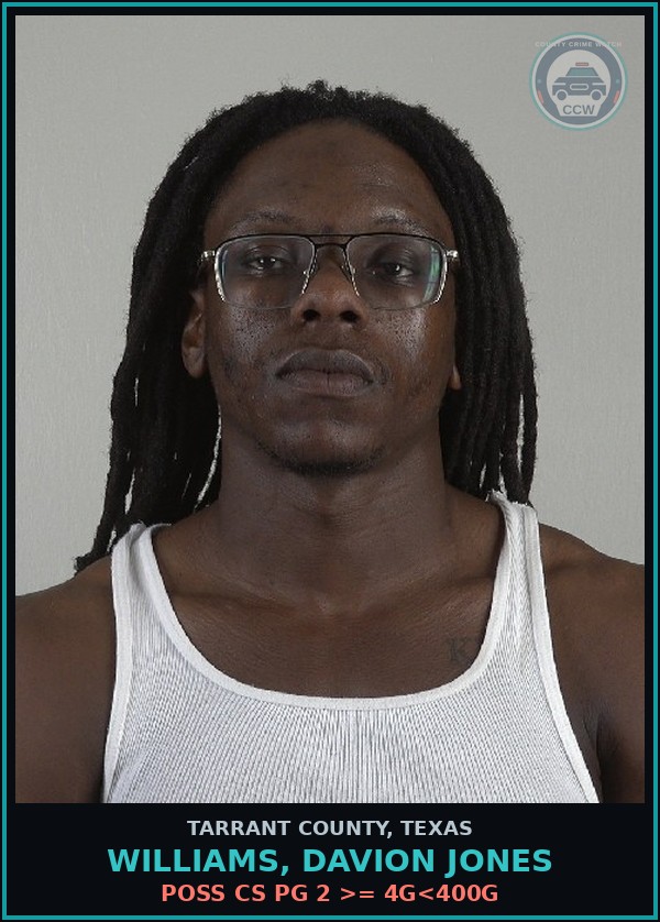 Booking mugshot of Williams, Davion Jones in Tarrant County