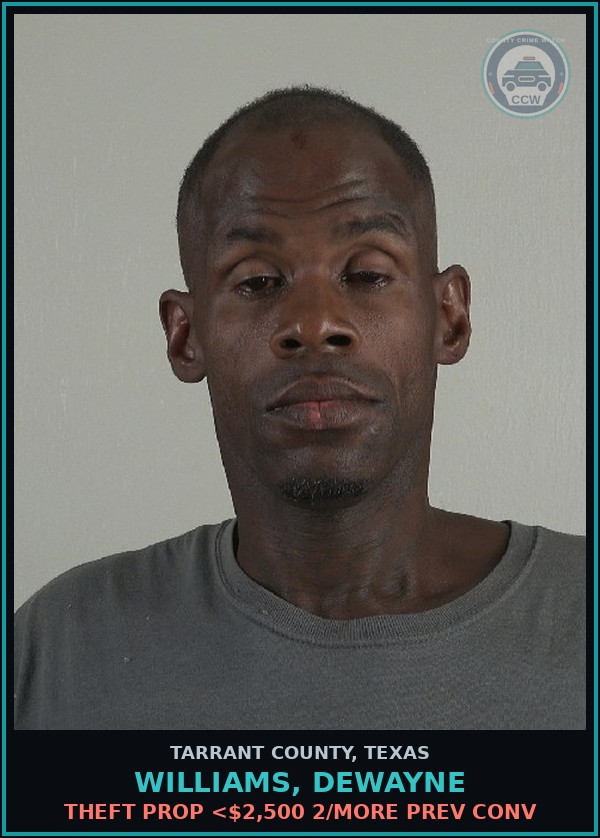 Booking mugshot of Williams, Dewayne in Tarrant County