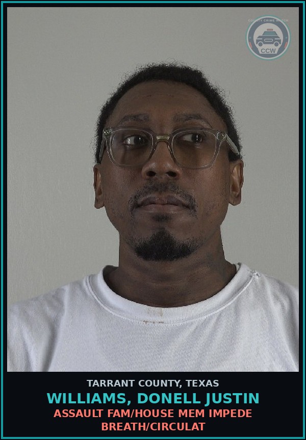 Booking mugshot of Williams, Donell Justin in Tarrant County