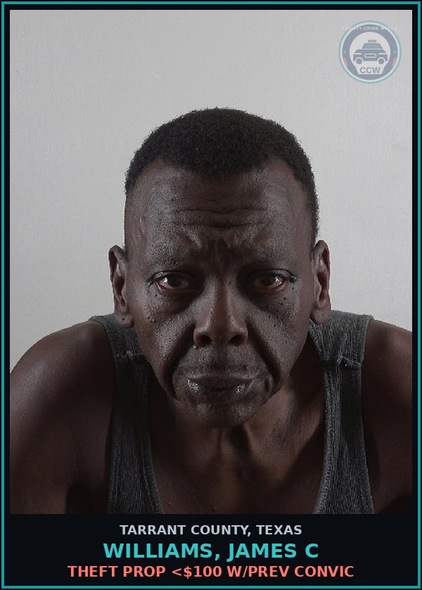 Booking mugshot of Williams, James C in Tarrant County
