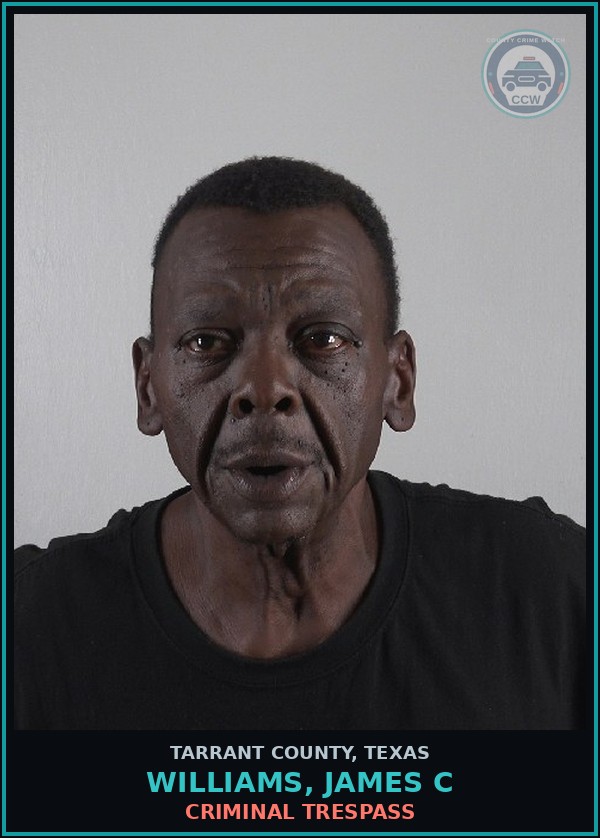 Booking mugshot of Williams, James C in Tarrant County