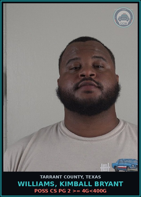Booking mugshot of Williams, Kimball Bryant in Tarrant County