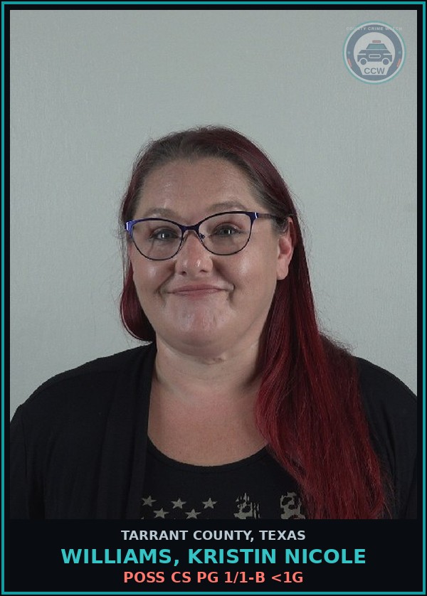 Booking mugshot of Williams, Kristin Nicole in Tarrant County